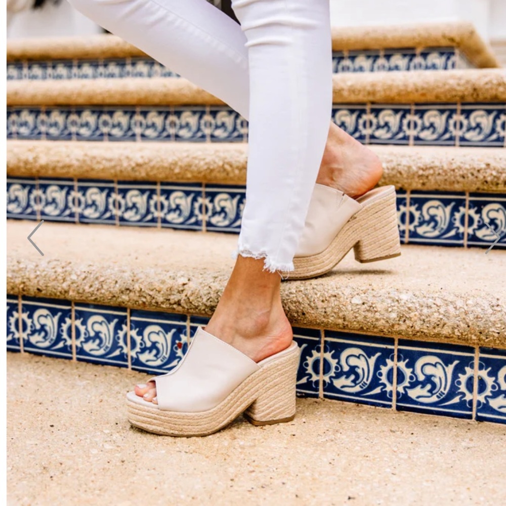 Beige White Mule Heels